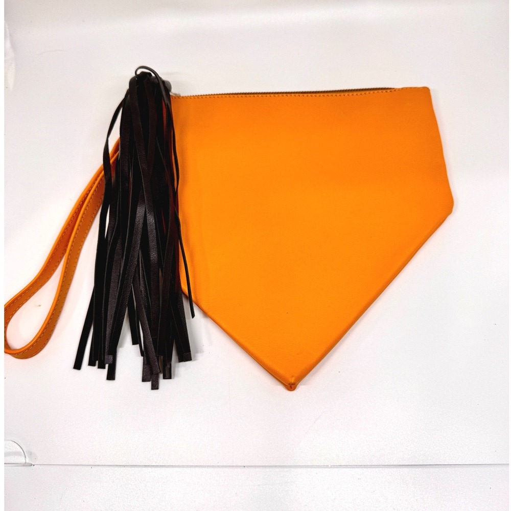 Vera Pelle Italian Leather Geometric Diamond Clutch Tassel Wristlet Orange Black